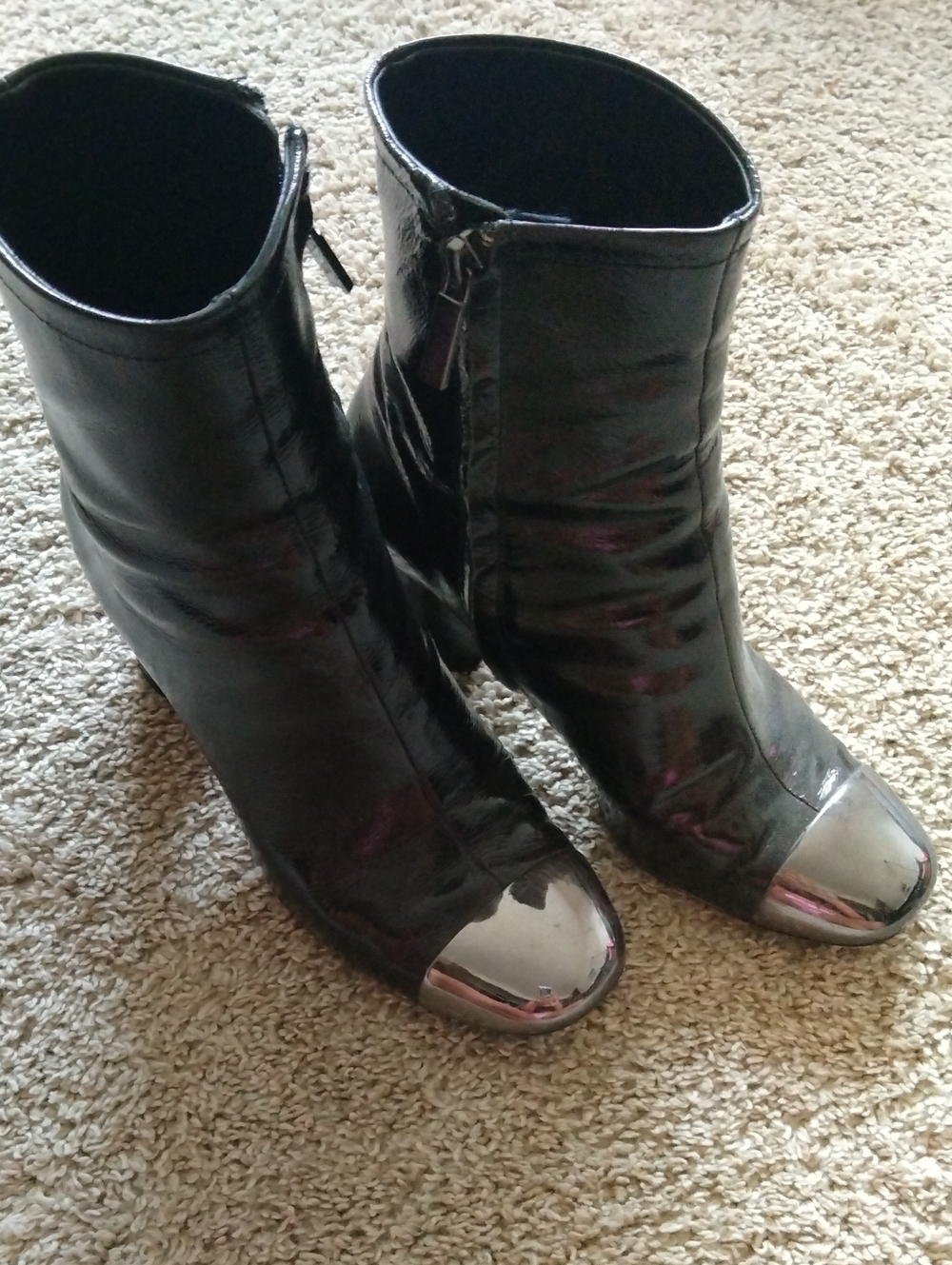 Zara Black Ankle Boots with Silver Cap Toe